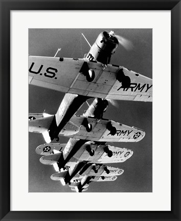 Framed Low angle view of five fighter planes flying in formation Print