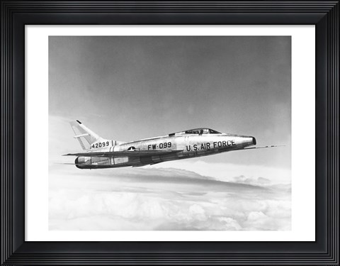 Framed Side profile of a fighter plane in flight, F-100C Super Sabre Print