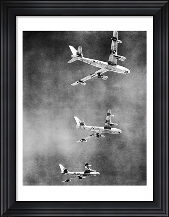 Framed Low angle view of three fighter planes in flight, B-47 Stratojet Print
