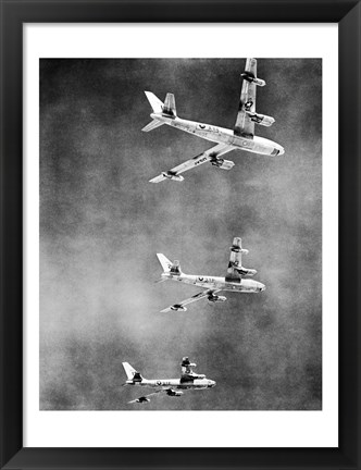 Framed Low angle view of three fighter planes in flight, B-47 Stratojet Print