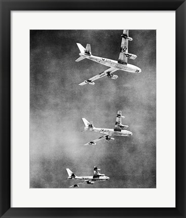 Framed Low angle view of three fighter planes in flight, B-47 Stratojet Print