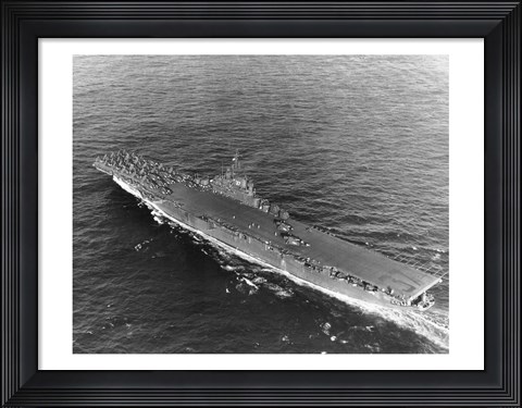 Framed High angle view of an aircraft carrier in the sea, USS Princeton (CV-37), Gulf of Paria Print