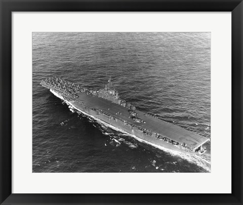 Framed High angle view of an aircraft carrier in the sea, USS Princeton (CV-37), Gulf of Paria Print