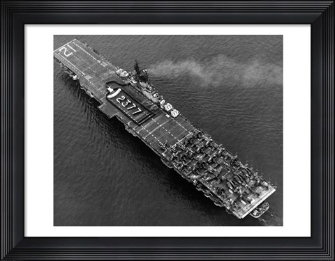 Framed High angle view of an aircraft carrier in the sea, USS Boxer (CV-21), 1951 Print