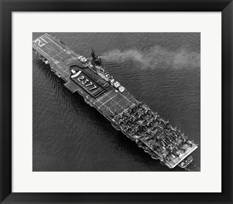 Framed High angle view of an aircraft carrier in the sea, USS Boxer (CV-21), 1951 Print