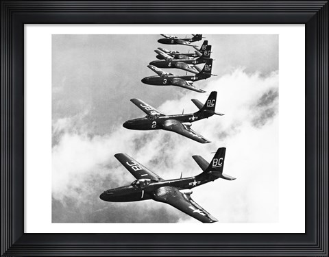 Framed High angle view of fighter planes in flight, Mcdonnell FH-1 Phantom Print