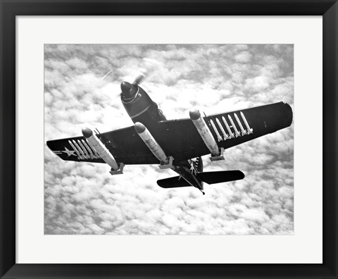 Framed Low angle view of a fighter plane carrying missiles in flight, Martin AM-1 Mauler, US Navy Print