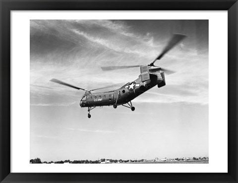 Framed Low angle view of a military helicopter in flight, H-21D Helicopter, US Military Print
