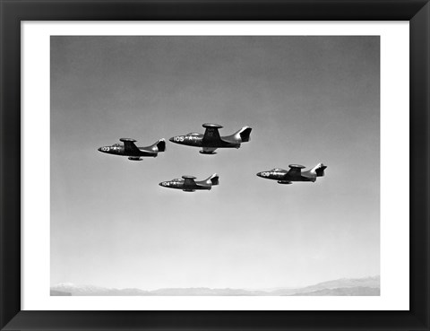 Framed Low angle view of four fighter planes flying in formation, F9F Panther Print