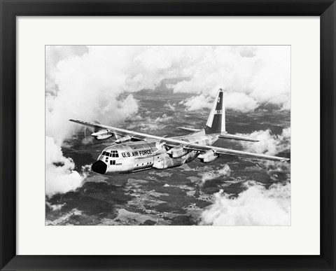 Framed High angle view of a military airplane in flight, C-130 Hercules Print