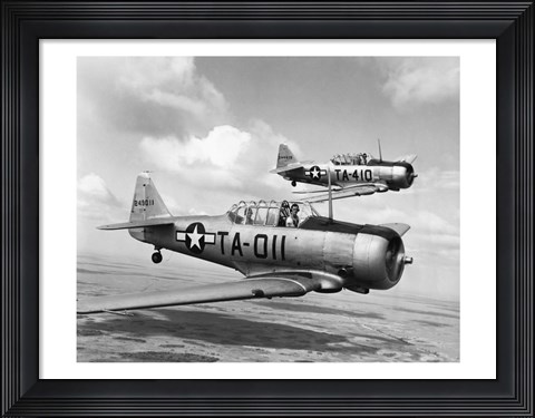 Framed Side profile of two fighter planes in flight, AT-6 Texan Print