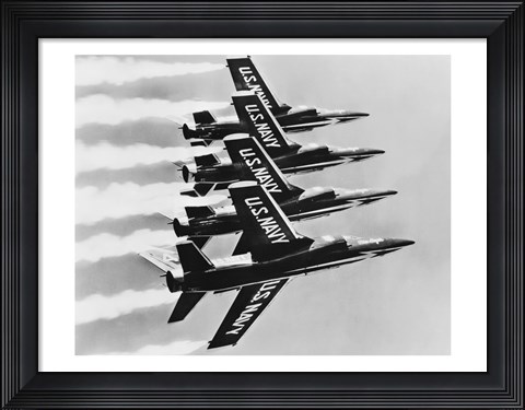 Framed Four fighter planes flying in a formation, Blue Angels, US Navy Precision Flight Team Print