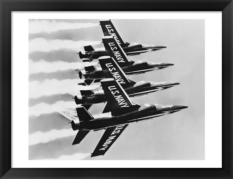 Framed Four fighter planes flying in a formation, Blue Angels, US Navy Precision Flight Team Print