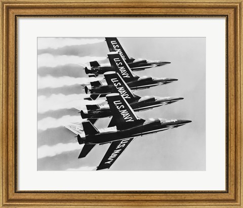 Framed Four fighter planes flying in a formation, Blue Angels, US Navy Precision Flight Team Print