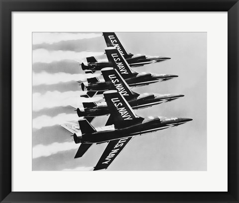 Framed Four fighter planes flying in a formation, Blue Angels, US Navy Precision Flight Team Print