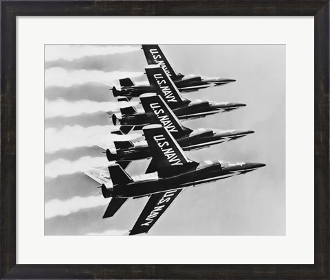 Framed Four fighter planes flying in a formation, Blue Angels, US Navy Precision Flight Team Print