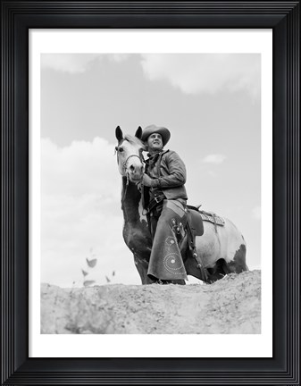 Framed Cowboy on top of escarpment Print
