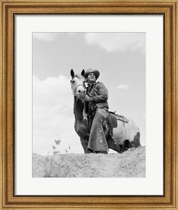 Framed Cowboy on top of escarpment Print