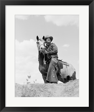 Framed Cowboy on top of escarpment Print