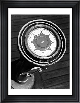 Framed Close up of compass on deck of boat, Compass-Gyro Repeater Print
