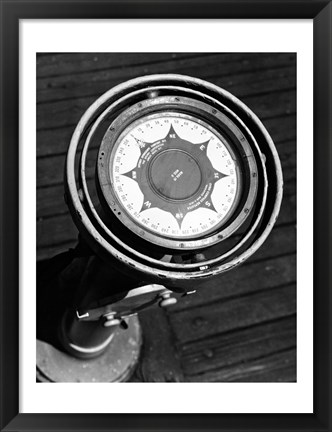 Framed Close up of compass on deck of boat, Compass-Gyro Repeater Print