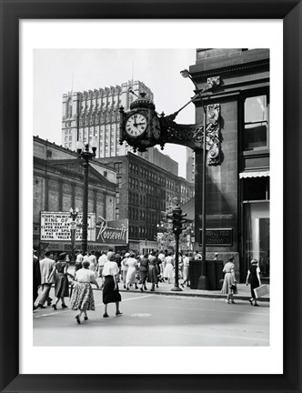 Framed Clock mounted on the wall of a building, Marshall Field Clock, Marshall Field and Company, Chicago, Illinois, USA Print