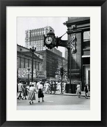 Framed Clock mounted on the wall of a building, Marshall Field Clock, Marshall Field and Company, Chicago, Illinois, USA Print