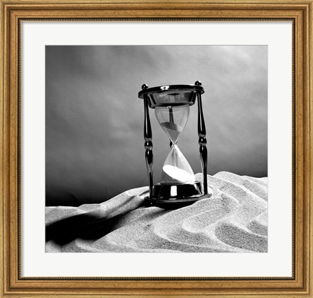 Framed Close up of hourglass on sand Print