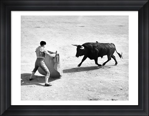 Framed High angle view of a bullfighter with a bull in a bullring, Madrid, Spain Print