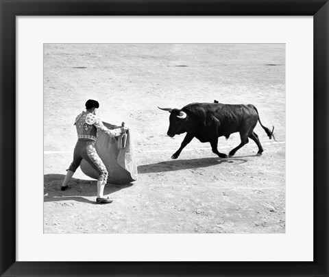 Framed High angle view of a bullfighter with a bull in a bullring, Madrid, Spain Print