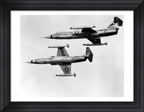 Framed Two fighter planes in flight, F-104C Starfighter, Tactical Air Command, 831st Air Division, George Air Force Base Print
