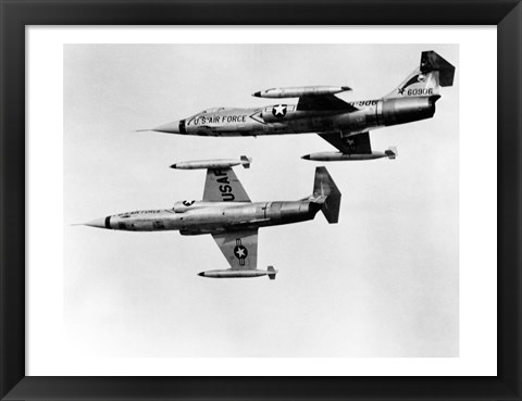 Framed Two fighter planes in flight, F-104C Starfighter, Tactical Air Command, 831st Air Division, George Air Force Base Print