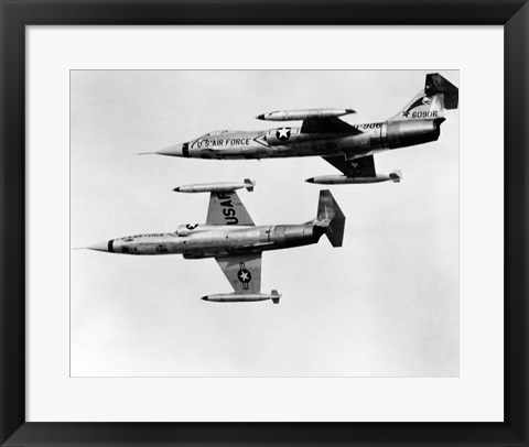 Framed Two fighter planes in flight, F-104C Starfighter, Tactical Air Command, 831st Air Division, George Air Force Base Print