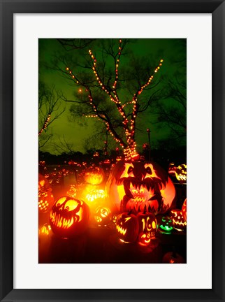 Framed Jack o&#39; lanterns lit up at night, Roger Williams Park Zoo, Rhode Island Print