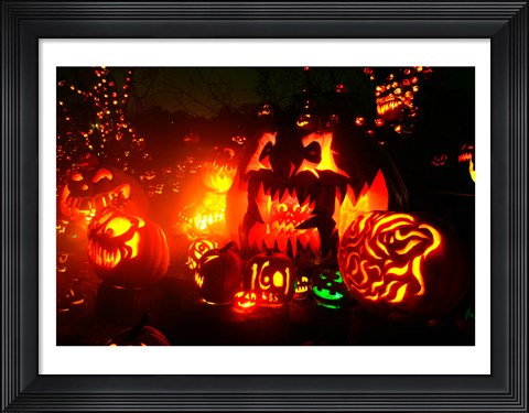 Framed Jack o&#39; lanterns lit at Roger Williams Park Zoo, Rhode Island, USA Print