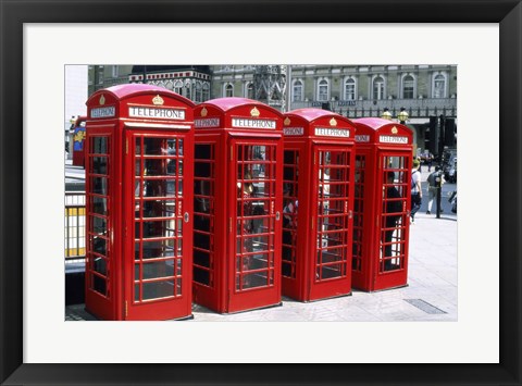 Framed Telephone booths in a row, London, England Print