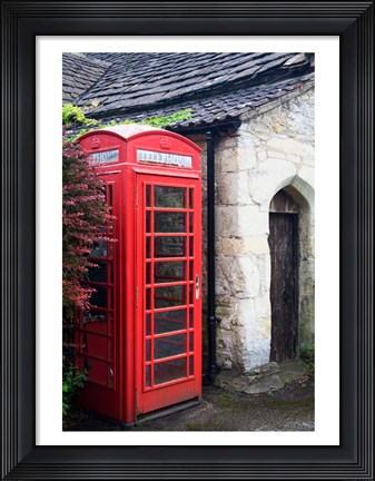 Framed Telephone booth outside a house, Castle Combe, Cotswold, Wiltshire, England Print