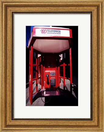 Framed Close-up of a telephone booth, Santiago, Chile Print