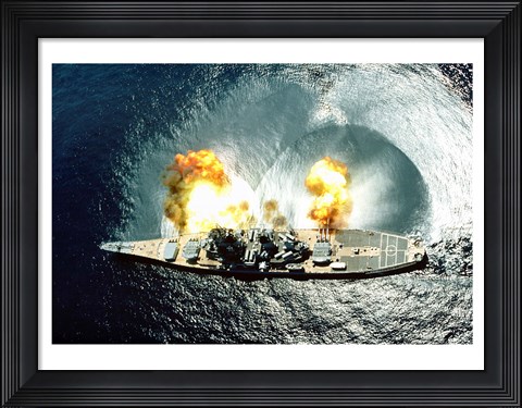 Framed USS Iowa Firing Guns Print