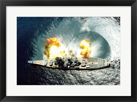 Framed USS Iowa Firing Guns Print