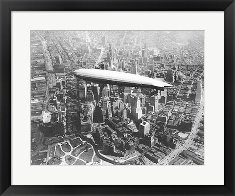 Framed USS Los Angeles Airship Over Manhattan Print