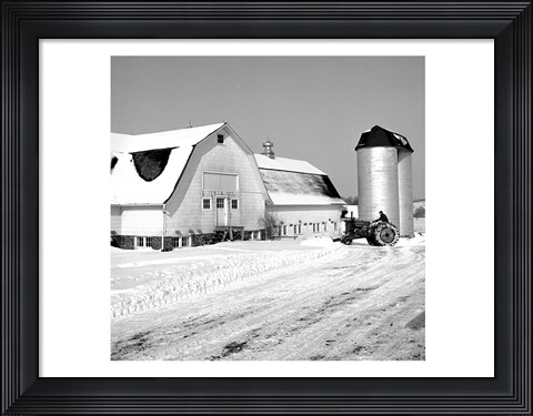 Framed Farmer on Tractor Clearing Snow Away Print