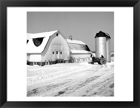 Framed Farmer on Tractor Clearing Snow Away Print