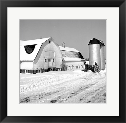 Framed Farmer on Tractor Clearing Snow Away Print