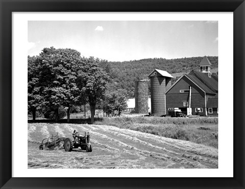 Framed Tractor Raking a Field, East Ryegate, Vermont, USA Print