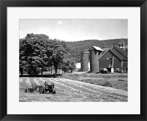 Framed Tractor Raking a Field, East Ryegate, Vermont, USA Print