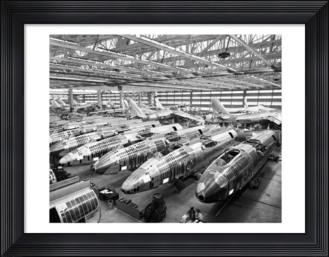Framed Incomplete Bomber Planes on the Final Assembly Line in an Airplane Factory, Wichita, Kansas, USA Print