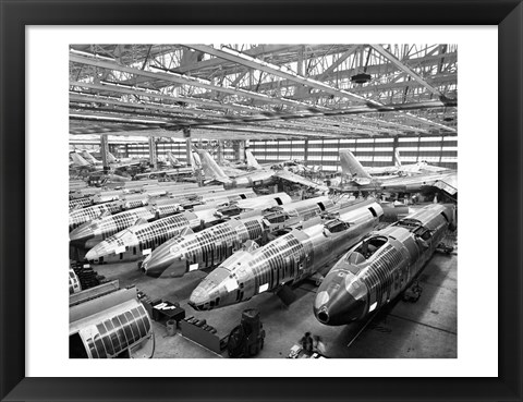 Framed Incomplete Bomber Planes on the Final Assembly Line in an Airplane Factory, Wichita, Kansas, USA Print