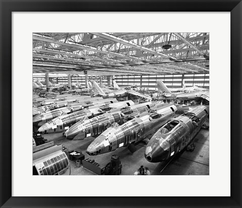 Framed Incomplete Bomber Planes on the Final Assembly Line in an Airplane Factory, Wichita, Kansas, USA Print