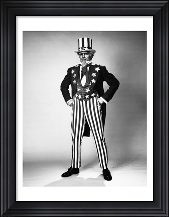 Framed Senior man in an Uncle Sam Costume Standing with Arms Akimbo Print